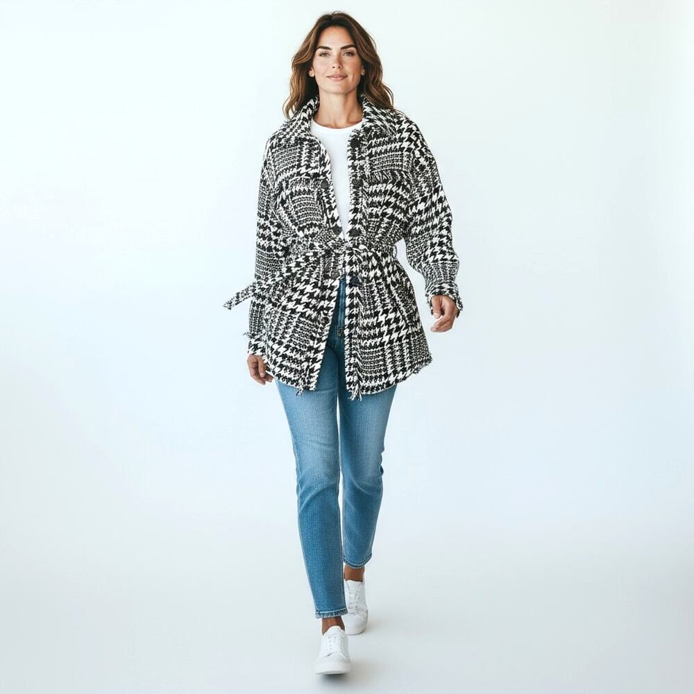 HYFVE Woman’s Houndstooth Fringed Coat  L   Preppy FairyGrunge WhimseyGoth